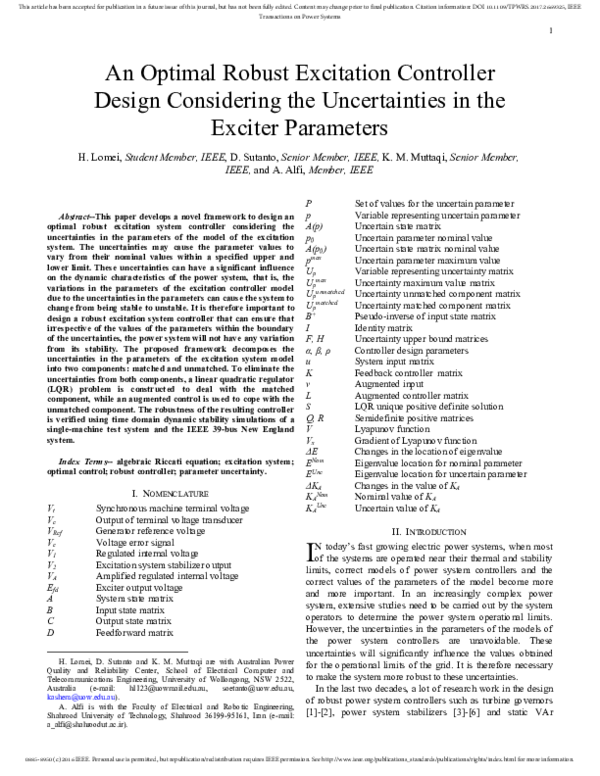 (PDF) An Optimal Robust Excitation Controller Design Considering the ...