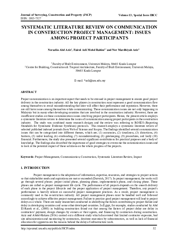(PDF) Systematic Literature Review on Communication in Construction ...