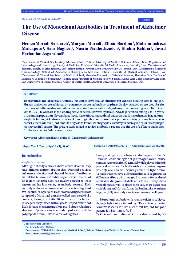 (PDF) The Use of Monoclonal Antibodies in the Treatment of Alzheimer ...