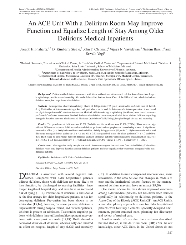 (PDF) An ACE Unit With a Delirium Room May Improve Function and ...
