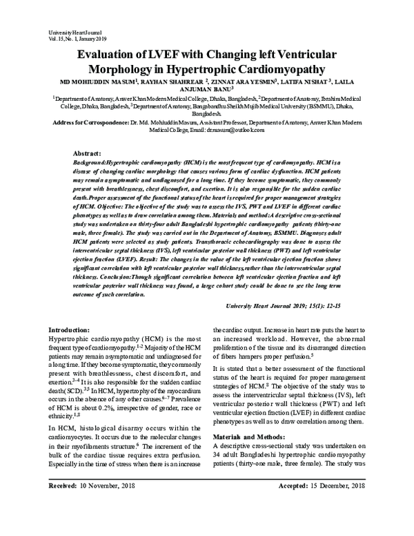 (PDF) Evaluation of LVEF with Changing left Ventricular Morphology in ...