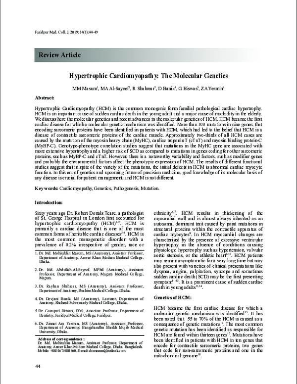 (PDF) Hypertrophic Cardiomyopathy: The Molecular Genetics