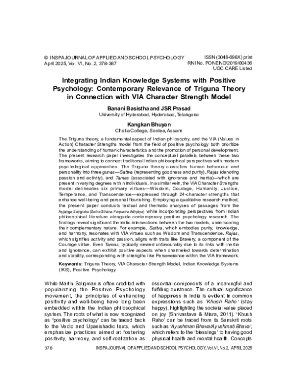(PDF) Integrating Indian Knowledge Systems with Positive Psychology ...