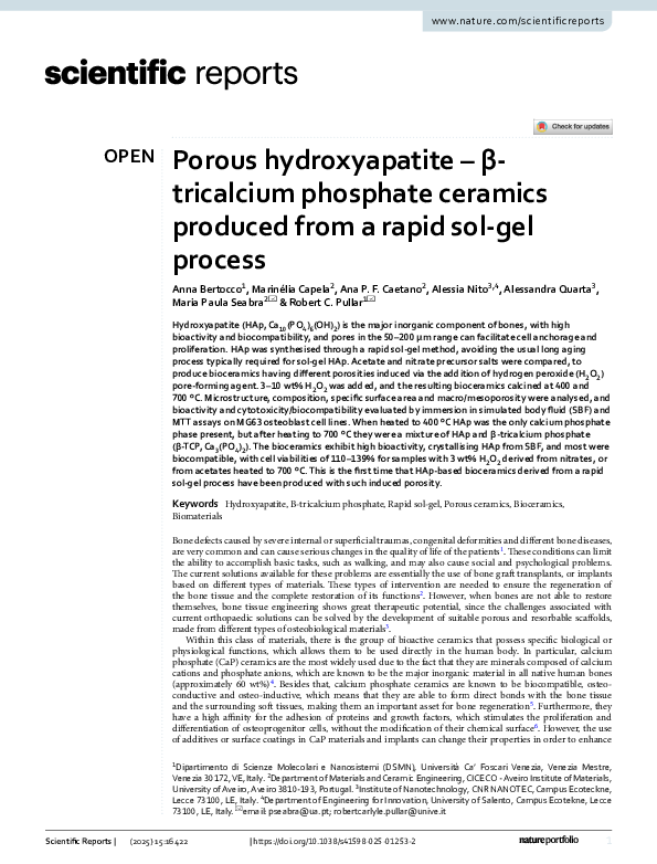 (PDF) Porous hydroxyapatite -βtricalcium phosphate ceramics produced ...