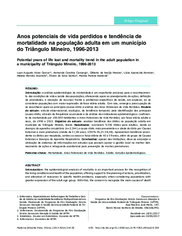 (PDF) Potential years of life lost and mortality trend in the adult ...
