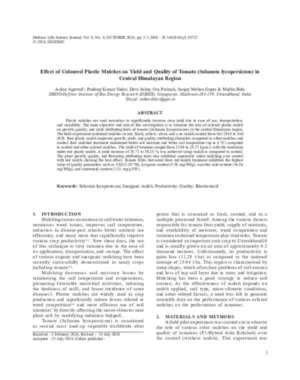 (PDF) Effect of Coloured Plastic Mulches on Yield and Quality of Tomato ...