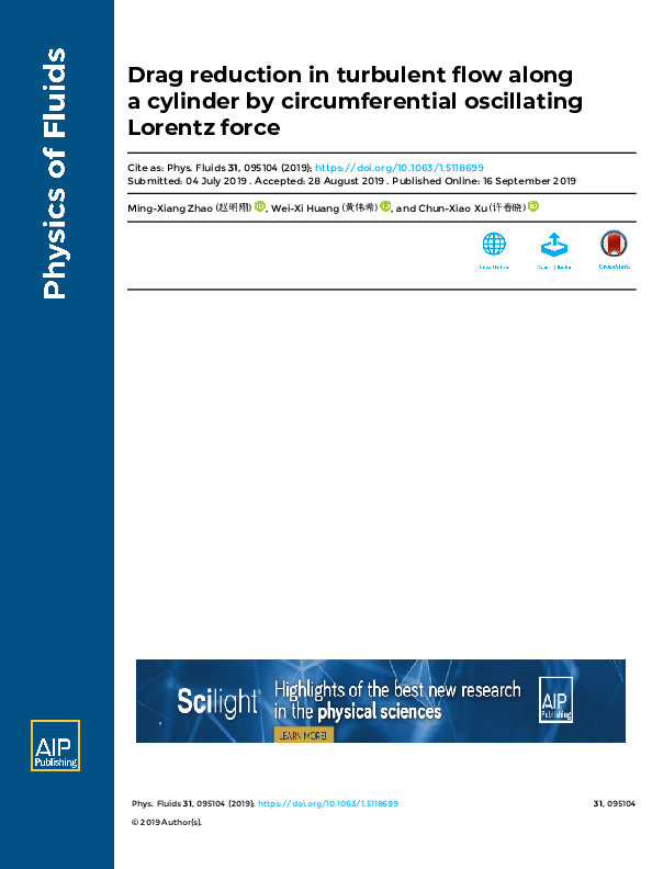 (PDF) Drag reduction in turbulent flow along a cylinder by ...