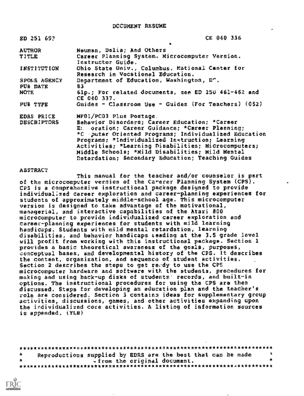 (PDF) Career Planning System. Microcomputer Version. Instructor Guide