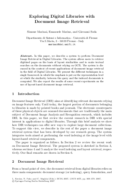 (PDF) Exploring Digital Libraries with Document Image Retrieval