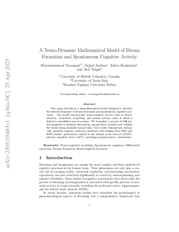 (PDF) A Neuro-Dynamic Mathematical Model of Dream Formation and ...