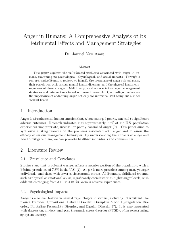 (PDF) Anger in Humans: A Comprehensive Analysis of Its Detrimental ...