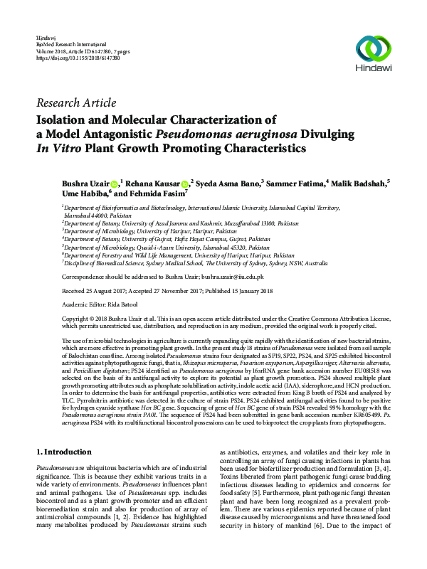 (PDF) Isolation and Molecular Characterization of a Model Antagonistic ...