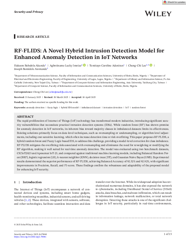 (PDF) RF-FLIDS: A Novel Hybrid Intrusion Detection Model for Enhanced ...