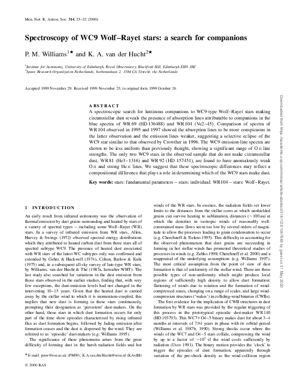 (PDF) Spectroscopy of WC9 Wolf-Rayet stars: a search for companions