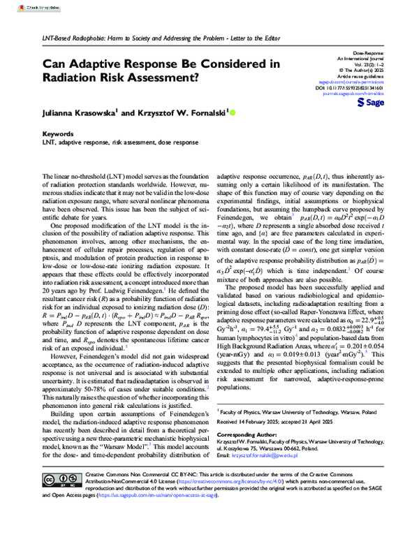 (PDF) Can Adaptive Response Be Considered in Radiation Risk Assessment?