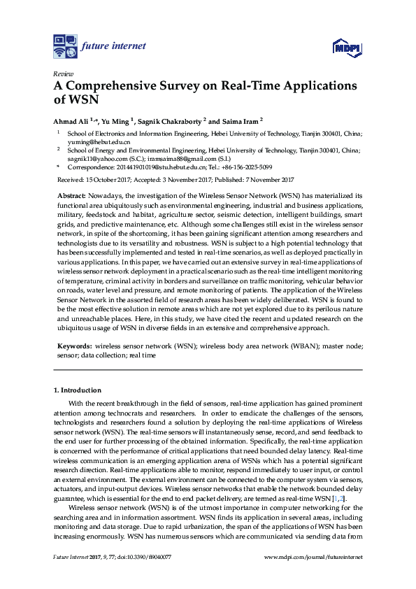 (PDF) A Comprehensive Survey on Real-Time Applications of WSN
