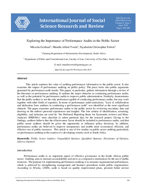 (PDF) Exploring the Importance of Performance Audits in the Public Sector