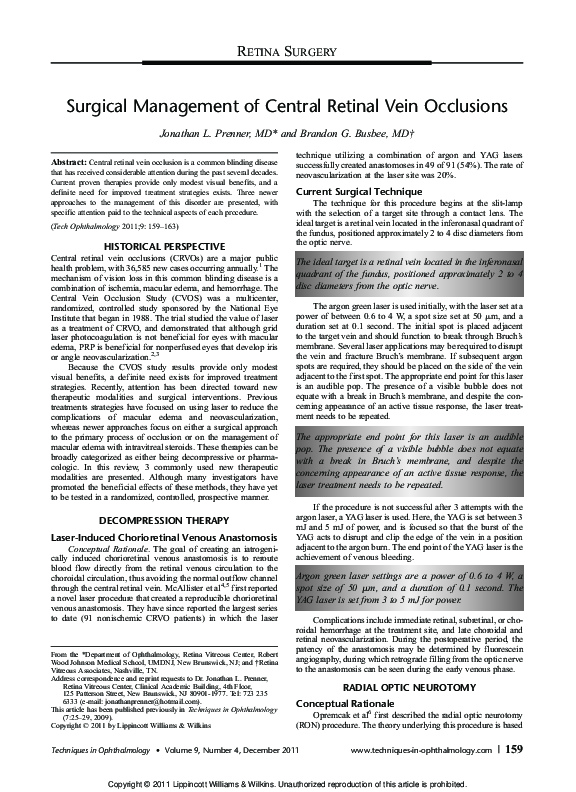 (PDF) Surgical Management of Central Retinal Vein Occlusions