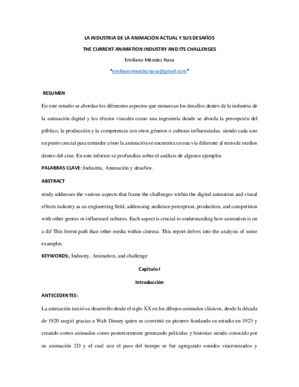 (PDF) LA INDUSTRIA DE LA ANIMACIÓN ACTUAL Y SUS DESAFÍOS THE CURRENT ...