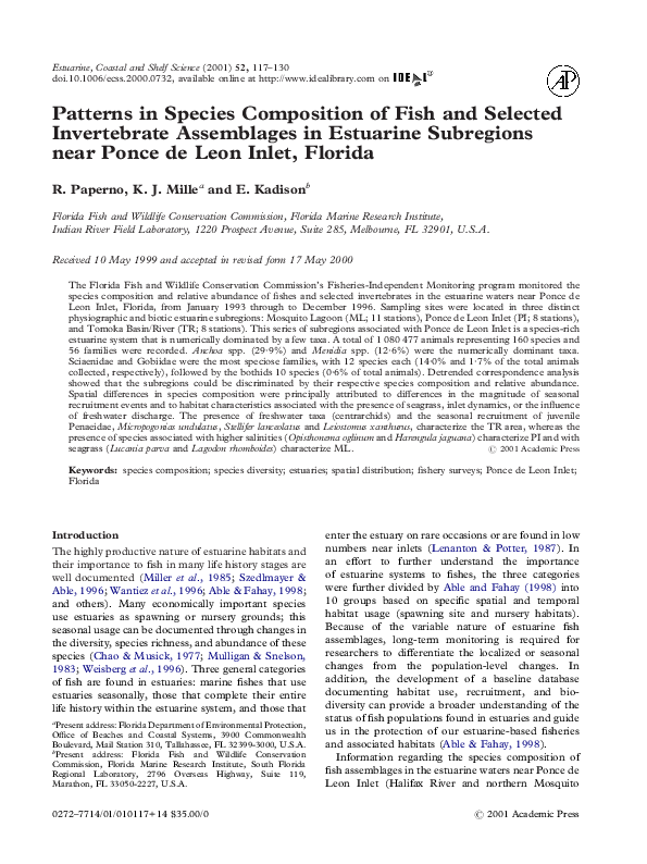 (PDF) Patterns in Species Composition of Fish and Selected Invertebrate ...