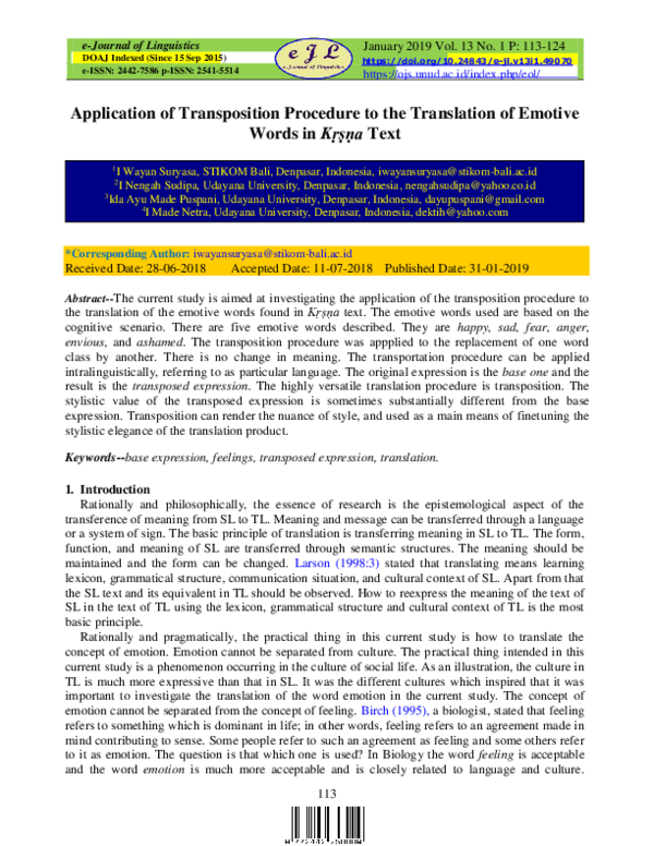 (PDF) Application of transposition procedure to the translation of ...