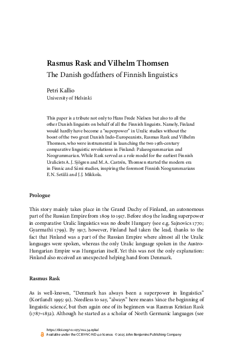 (PDF) Rasmus Rask and Vilhelm Thomsen: The Danish Godfathers of Finnish ...