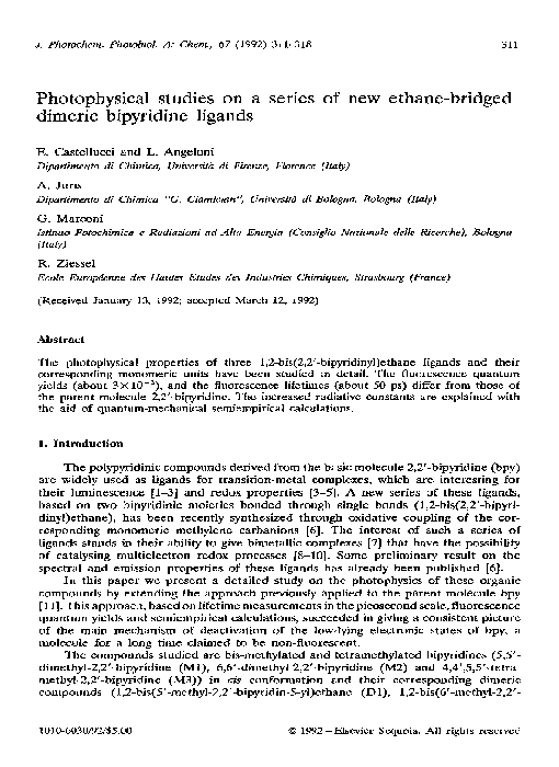 (PDF) Photophysical studies on a series of new ethane-bridged dimeric ...