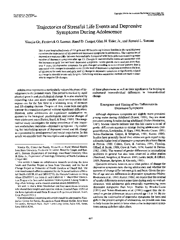 (PDF) Trajectories of stressful life events and depressive symptoms ...
