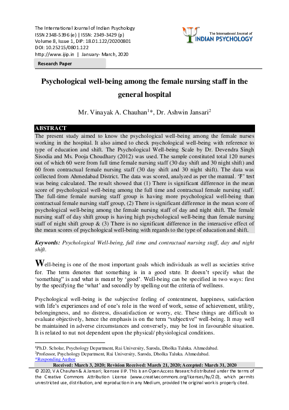 (PDF) Psychological well-being among the female nursing staff in the ...