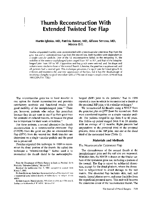 (PDF) Thumb reconstruction with extended twisted toe flap