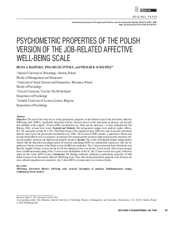(PDF) Psychometric properties of the polish version of the Job-related ...