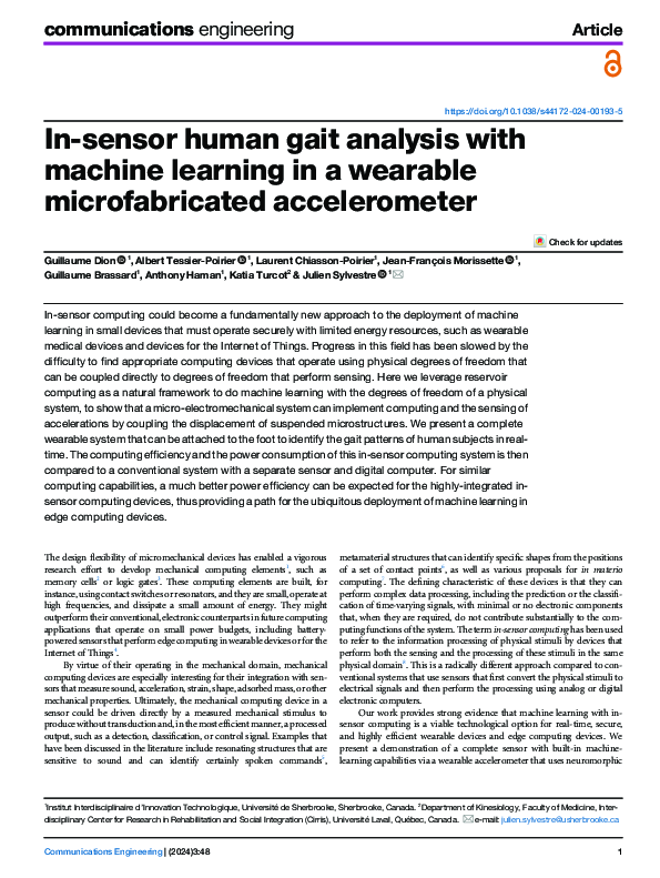 (PDF) In-sensor human gait analysis with machine learning in a wearable ...