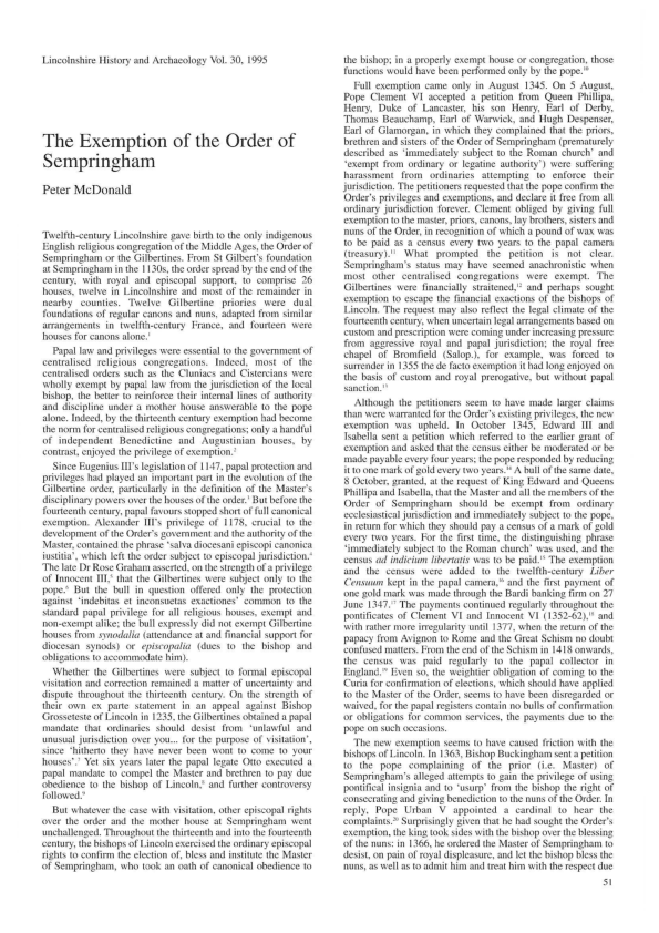 (PDF) The exemption of the Order of Sempringham