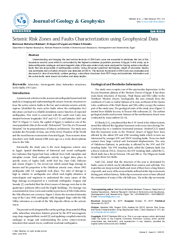 (PDF) Seismic Risk Zones and Faults Characterization using Geophysical Data