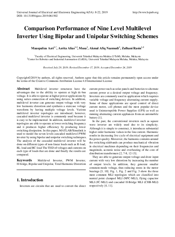 (PDF) Comparison Performance of Nine Level Multilevel Inverter Using ...