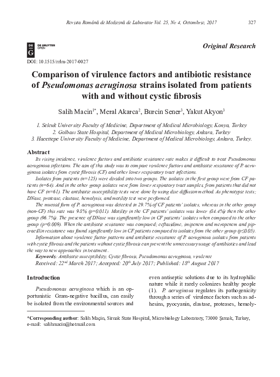 (PDF) Comparison of virulence factors and antibiotic resistance of ...