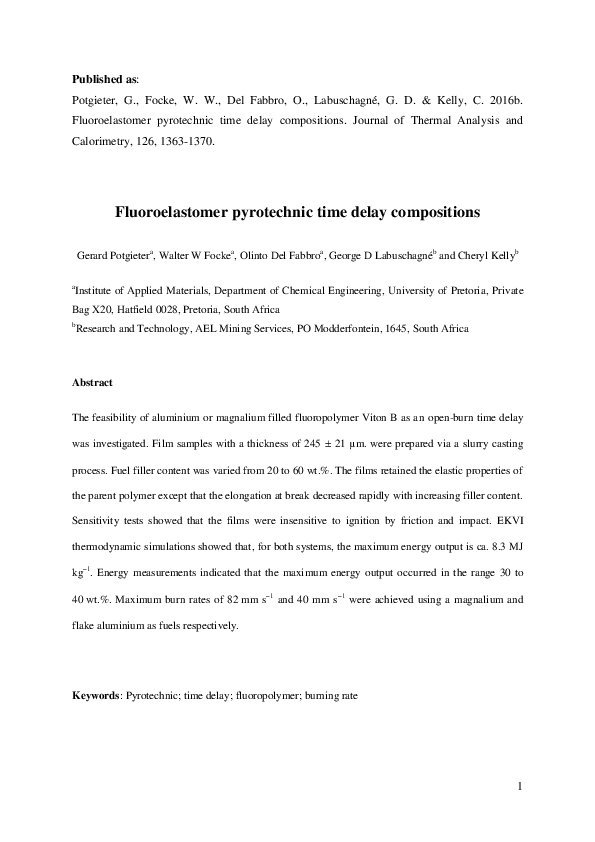 (PDF) Fluoroelastomer pyrotechnic time delay compositions
