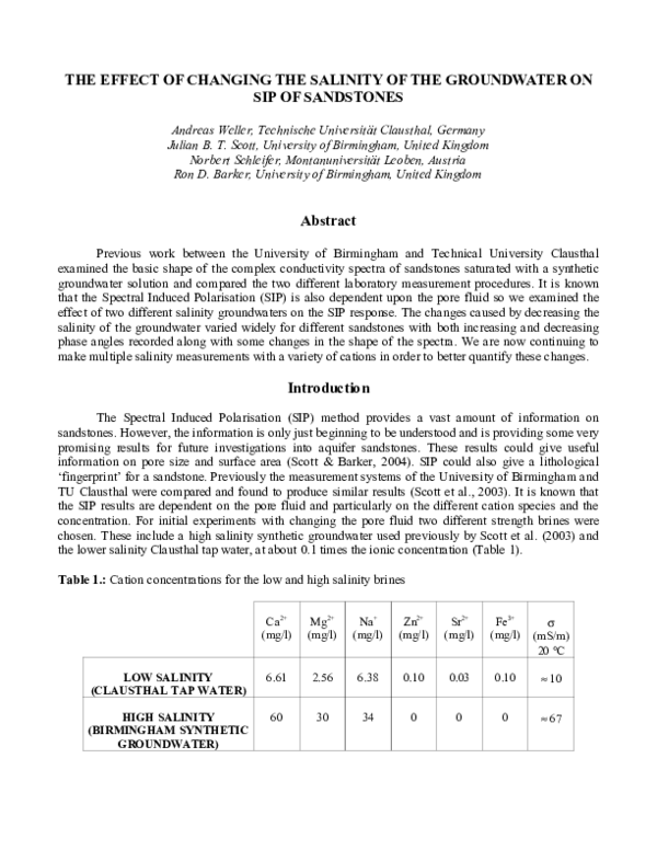 (PDF) The Effect of Changing the Salinity of the Groundwater on SIP of ...