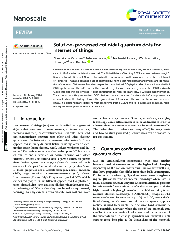 (PDF) Solution-Processed Colloidal Quantum Dots for Internet of Things