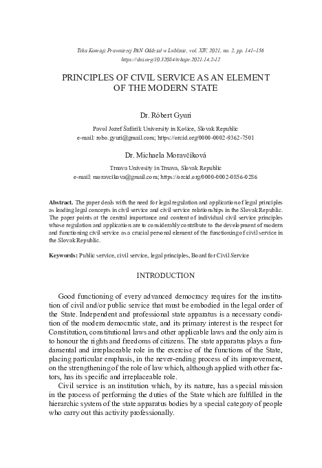 (PDF) Principles of Civil Service as an Element of the Modern State