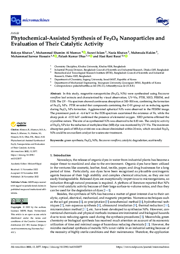 (PDF) Phytochemical-Assisted Synthesis of Fe3O4 Nanoparticles and ...
