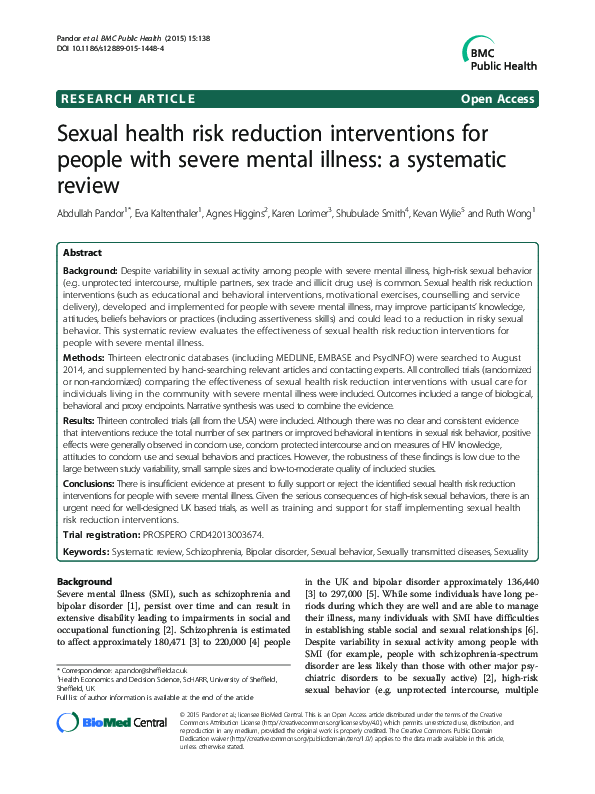(PDF) Sexual health risk reduction interventions for people with severe ...