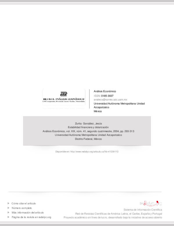First page of “Estabilidad financiera y dolarización”