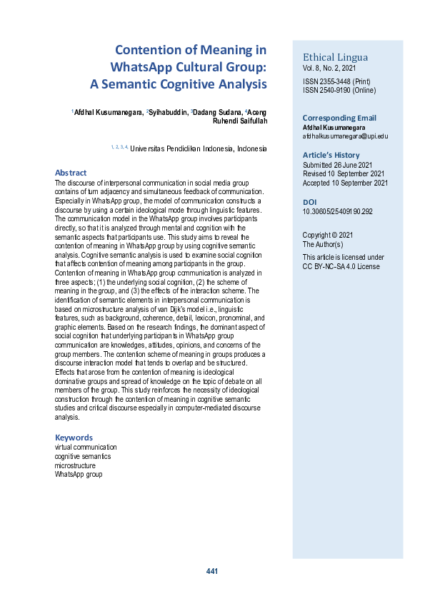 (PDF) Contention of Meaning in WhatsApp Cultural Group A Semantic ...