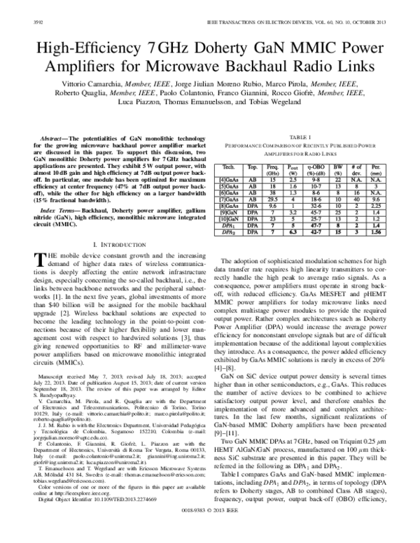 (PDF) High-Efficiency 7 GHz Doherty GaN MMIC Power Amplifiers for ...