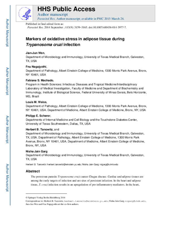 (PDF) Markers of oxidative stress in adipose tissue during Trypanosoma ...