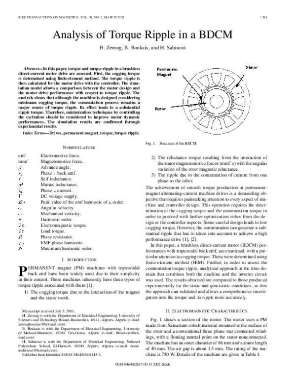 (PDF) Analysis of torque ripple in a BDCM
