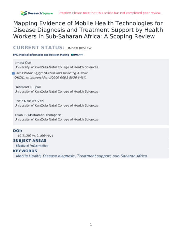 (PDF) Mapping Evidence of Mobile Health Technologies for Disease ...