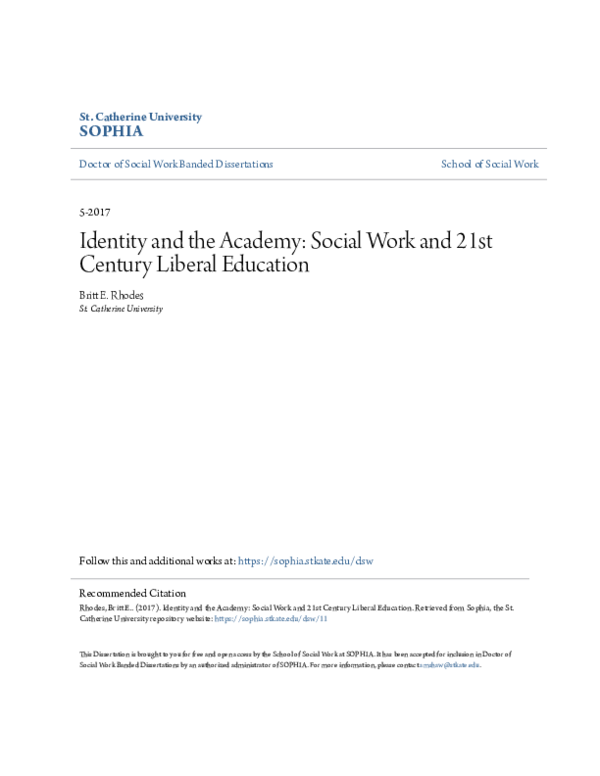 (PDF) Identity and the Academy: Social Work and 21st Century Liberal ...