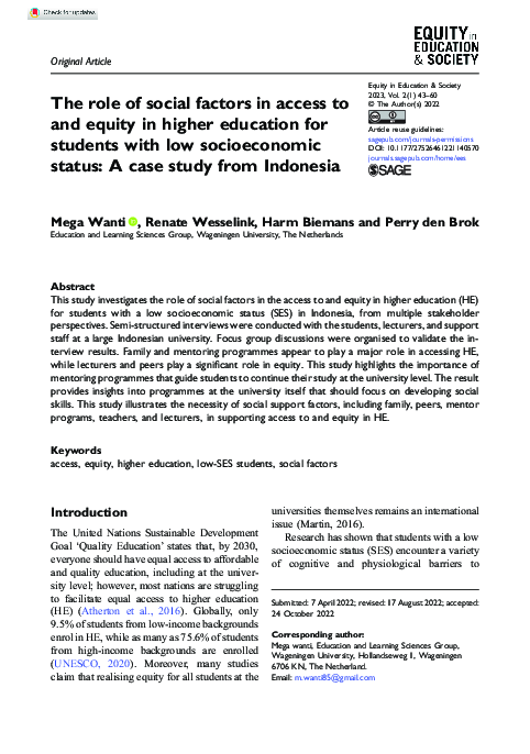 (PDF) The role of social factors in access to and equity in higher ...
